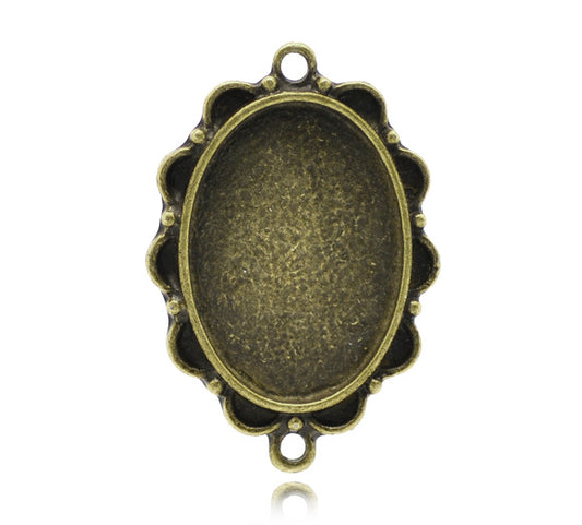 Antique Bronze Cameo Frame Settings Connectors 35x24mm(Fit 25x18mm), 10pcs