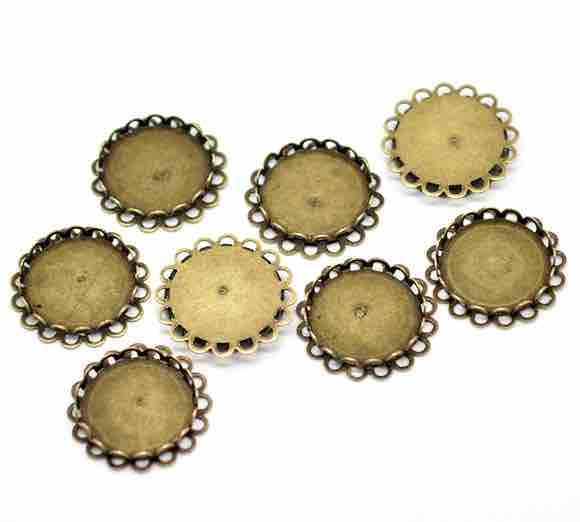 Antique Bronze Cabochon Setting, 25mm, (fit 20mm), 20pcs