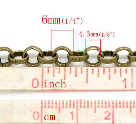 Antique Bronze Belcher Rolo Chain, 6mm, 10 metres  - Link Closed