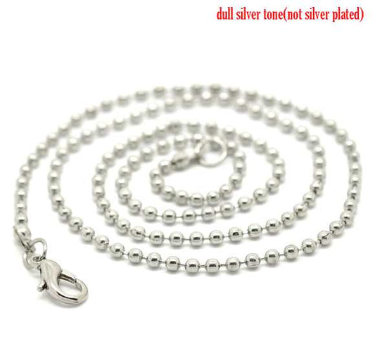 Silver Plate Ball (2.4mm) Chain Lobster Clasp Necklace 46cm, 12 pcs