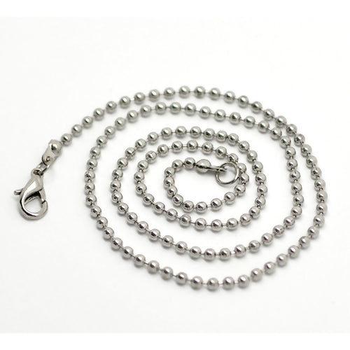 Antique Silver Plate Ball (2.4mm) Chain Lobster Clasp Necklace 51cm, 12 pcs