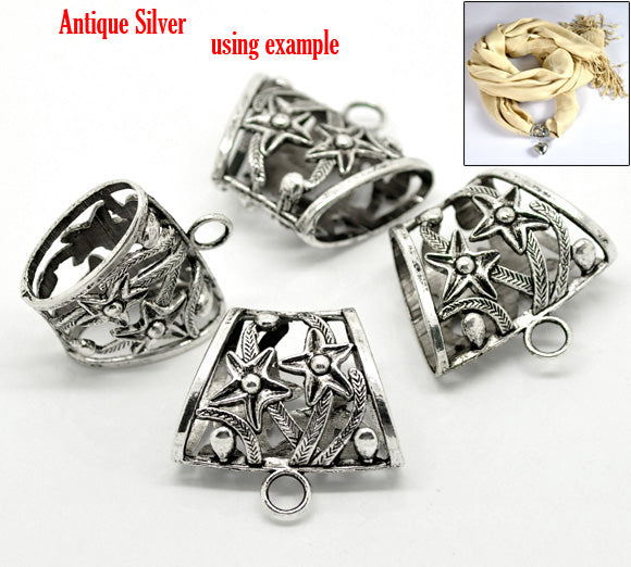 Antique Silver Plate, Bail for Wrap Scarf 3.9x3.8cm(hole24x13mm) 5pcs