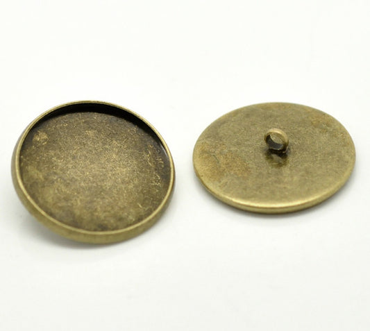 Antique Bronze Cabochon Setting Buttons, 22mm (fit 20mm), 20pcs