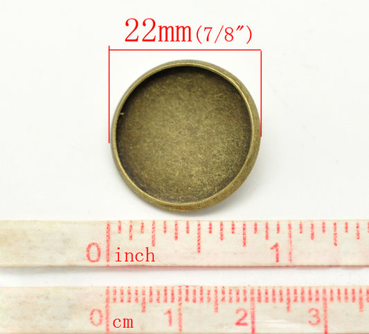 Antique Bronze Cabochon Setting Buttons, 22mm (fit 20mm), 20pcs
