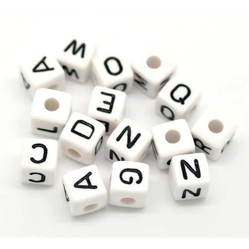 Acrylic White Alphabet/Letter "A-Z" Cube Beads, 10 x 10mm, 100 pcs