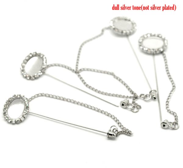 Antique Silver Rhinestone Cabochon Setting Stick Pin Brooch, 7x2.cm(fit14x10mm), 10pcs