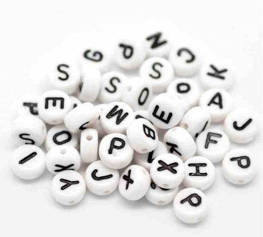 Acrylic White Alphabet/Letter "A-Z" Mix Spacer Beads, 7mm, 1,000 pcs