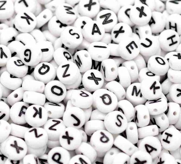 Acrylic White Alphabet/Letter "A-Z" Mix Spacer Beads, 7mm, 1,000 pcs