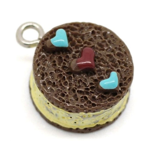 Sweets Round Chocolate Cake Charm Resin Pendants 18x17mm, 2pcs