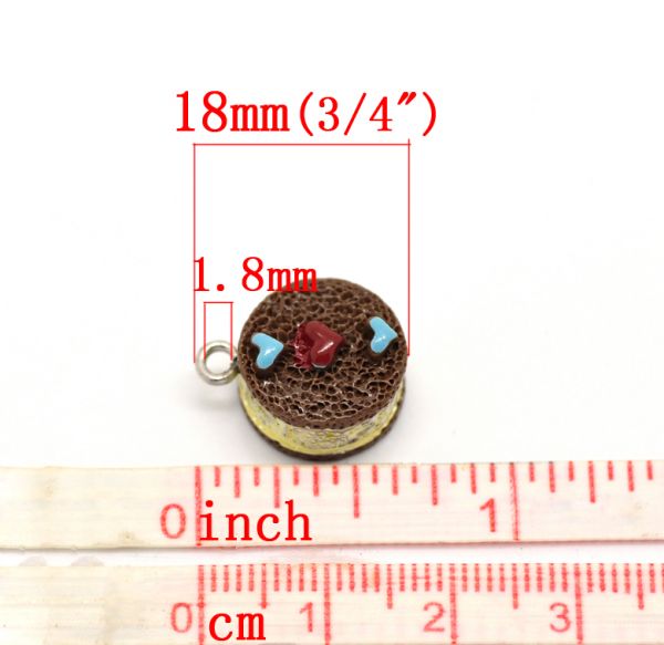 Sweets Round Chocolate Cake Charm Resin Pendants 18x17mm, 2pcs