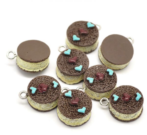 Sweets Round Chocolate Cake Charm Resin Pendants 18x17mm, 2pcs