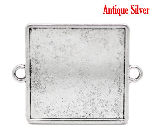 Antique Silver Frame Settings 49x39mm (fit35x35mm), square 5pcs, two rings