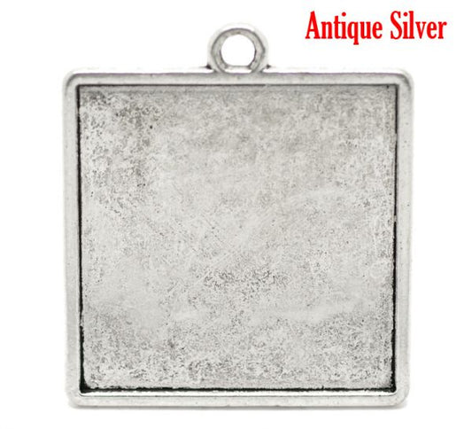 Antique Silver Frame Settings 49x39mm (fit35x35mm), square 5pcs