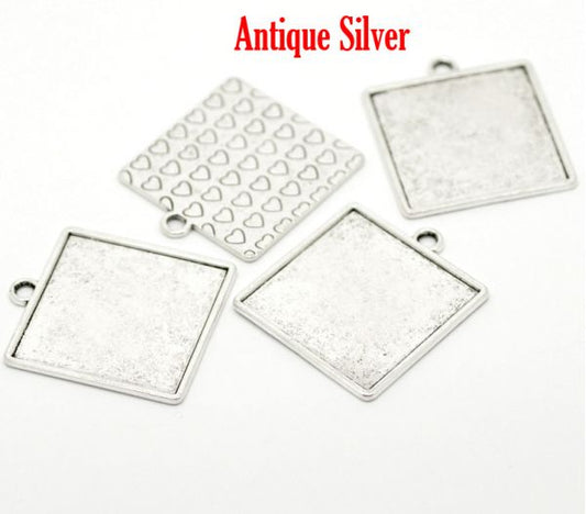 Antique Silver Frame Settings 49x39mm (fit35x35mm), square 5pcs