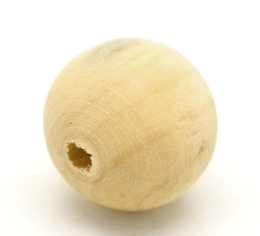 Wooden Beads Round, 20mm, 50 pieces, Raw (3.8mm hole)
