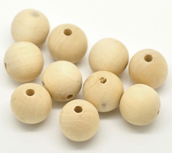Wooden Beads Round, 20mm, 50 pieces, Raw (3.8mm hole)