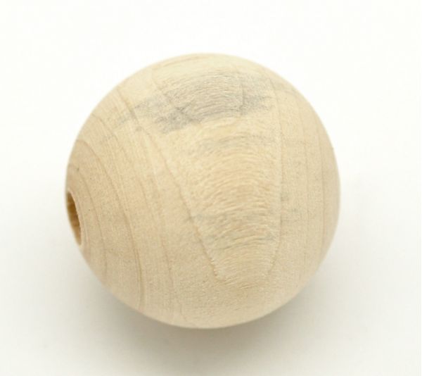 Wooden Beads Round, 25mm, 30 pieces, Raw (5mm hole)