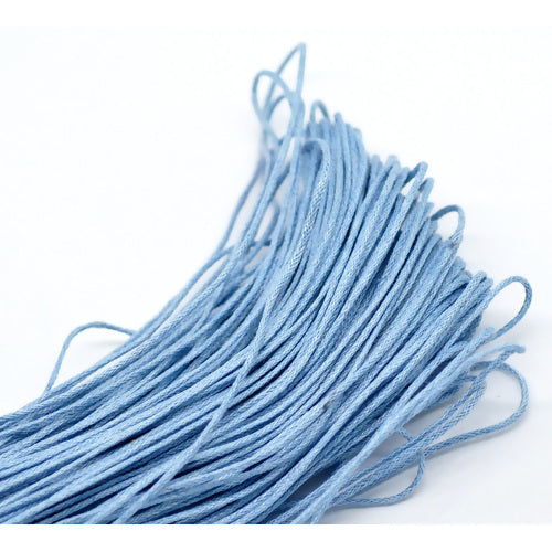 Waxed Cotton Cord, Light Blue, 1.mm, 80 metres