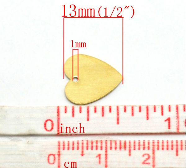 Brass Blank Stampings Love Heart tags, 13x13mm, 100pcs