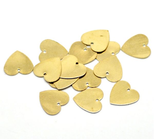 Brass Blank Stampings Love Heart tags, 13x13mm, 100pcs