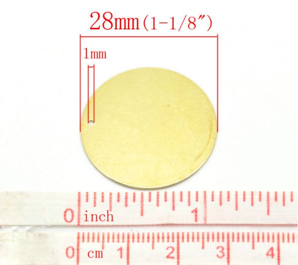 Brass Blank Stampings Round Tag, 28mm, 30pcs