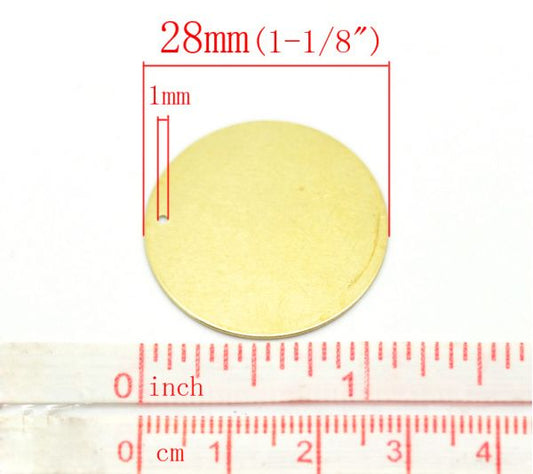 Brass Blank Stampings Round Tag, 28mm, 30pcs