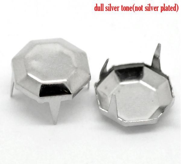 Antique Silver Octagon Concho Spike Rivet Studs Spots Punk Style 12x12mm(1/2"x1/2"), 200pcs