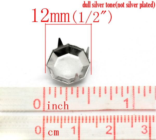 Antique Silver Octagon Concho Spike Rivet Studs Spots Punk Style 12x12mm(1/2"x1/2"), 200pcs