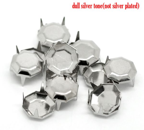Antique Silver Octagon Concho Spike Rivet Studs Spots Punk Style 12x12mm(1/2"x1/2"), 200pcs