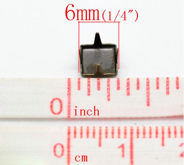 Antique Bronze Square Spike Rivet Studs Spots 6x6mm(1/4"x1/4"), 500pcs