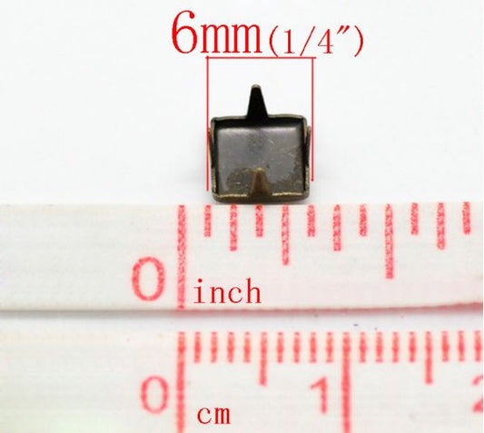 Antique Bronze Square Spike Rivet Studs Spots 6x6mm(1/4"x1/4"), 500pcs