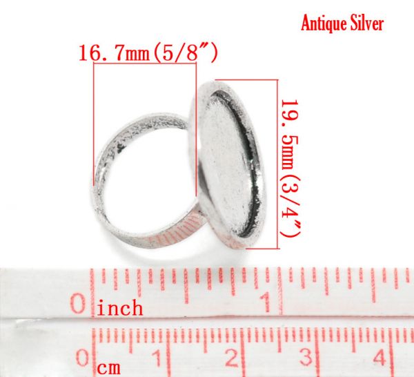 Ring Adjustable, blank casing, Antique Silver, 16.7mm (Fit 19.5mm), 10pcs