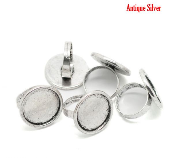 Ring Adjustable, blank casing, Antique Silver, 16.7mm (Fit 19.5mm), 10pcs