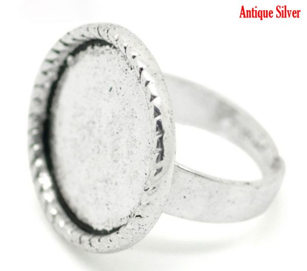Ring Adjustable, blank casing, Antique Silver, 16.7mm (Fit 18mm), 10pcs