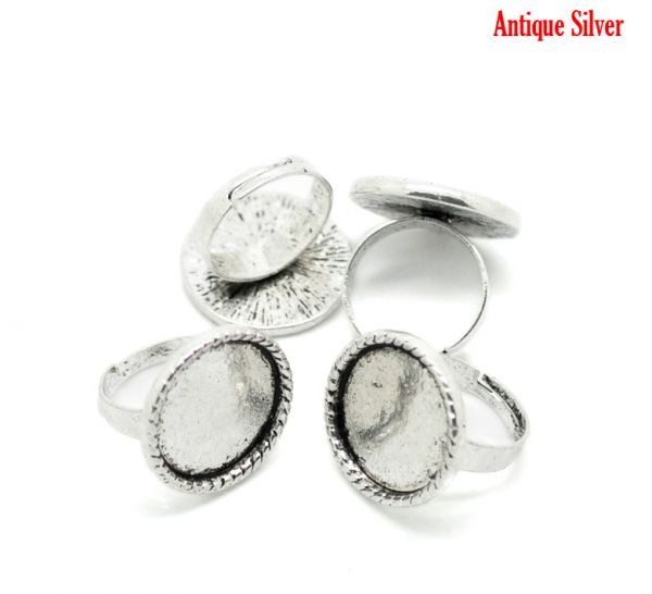 Ring Adjustable, blank casing, Antique Silver, 16.7mm (Fit 18mm), 10pcs