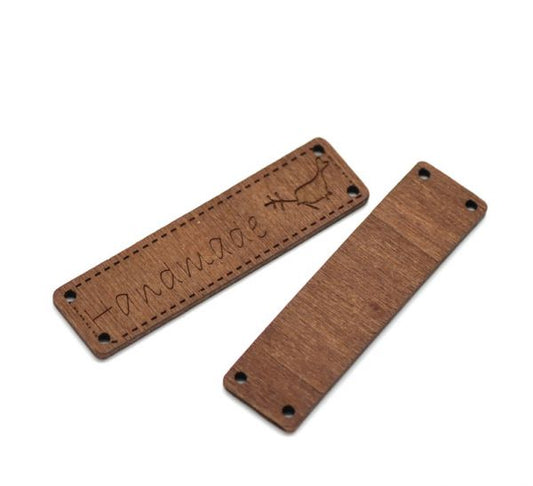 Handmade" Rectangle Wood Connectors 6.4x1.7cm, 50PCs Coffee Bird Pattern