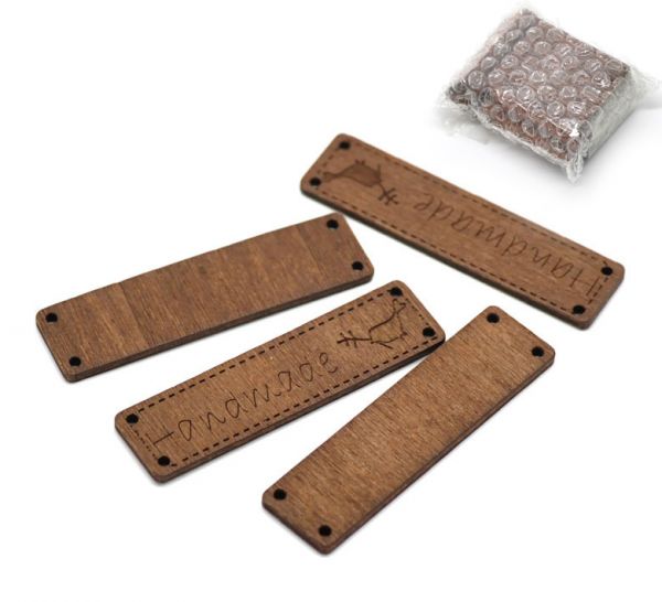 Handmade" Rectangle Wood Connectors 6.4x1.7cm, 50PCs Coffee Bird Pattern