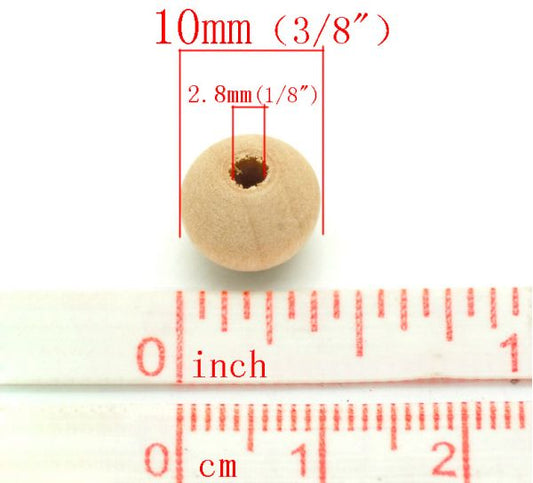 Wooden Beads Round, 10x9mm, 200 pieces approx, Slight Varnish - Bulk,  hole 3mm