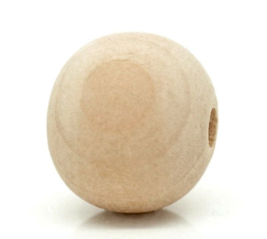 Wooden Beads Round, 14x13mm, 100 pcs, hole 3.3mm, Natural Raw- Bulk