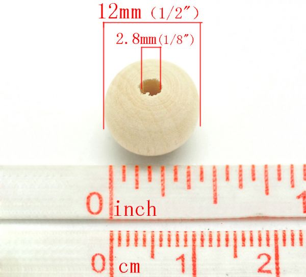Wooden Beads Round, 12x11mm, 200 pieces approx, Natural Raw
