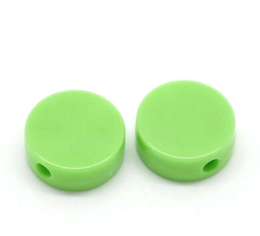 Resin Beads, Flat Round, Green, 13mm(1/2"), 100pcs
