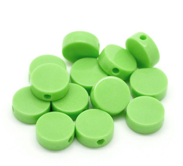 Resin Beads, Flat Round, Green, 13mm(1/2"), 100pcs