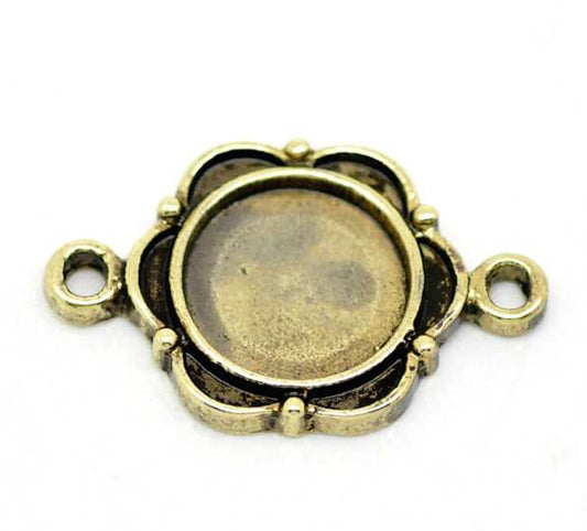 Antique Bronze Cameo Frame Settings Connectors 23x15mm (Fit 10mm), 30pcs