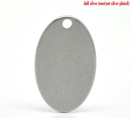 Antique Silver Stainless Steel Blanks for Stamping, Oval Charm, 20pcs