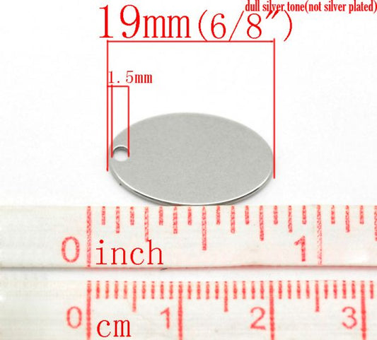 Antique Silver Stainless Steel Blanks for Stamping, Oval Charm, 20pcs