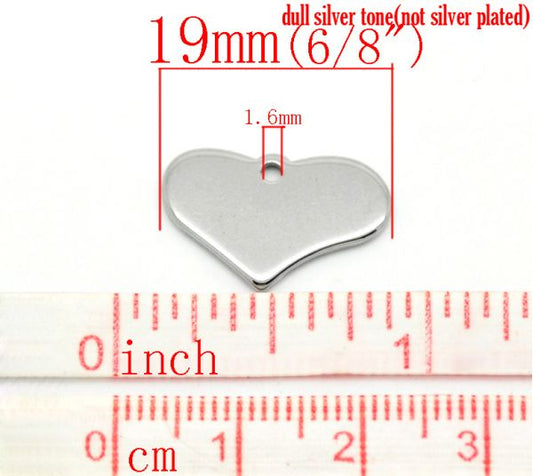 Stamping Tags Pendants Heart  Antique Silver 19mm x 12mm, 20 pcs