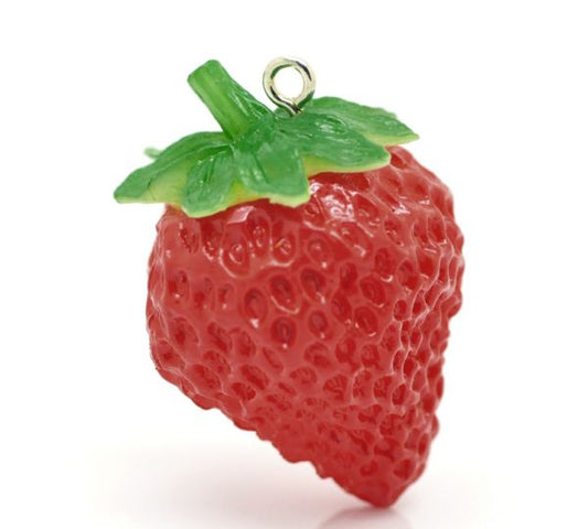 Acrylic Charm, Strawberry 3d, 43x31mm, 5 pc - huge