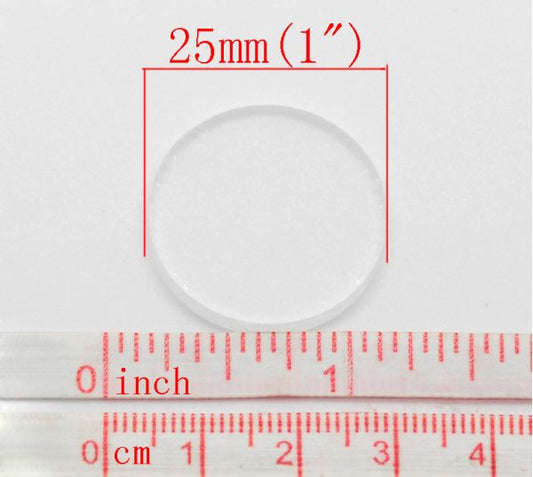Cabochon, glass, clear, 25mm flat round, 20pcs