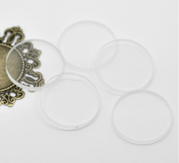 Cabochon, glass, clear, 25mm flat round, 20pcs