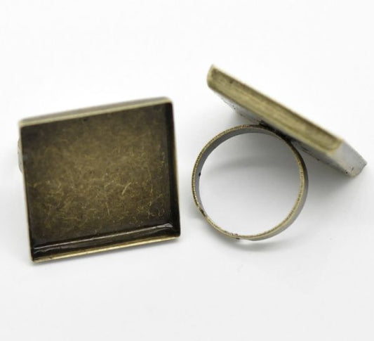 Antique Bronze, Adjustable Ring Frame, Tray 25 x 25mm, 10 pcs